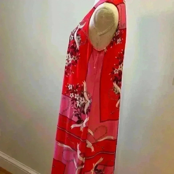 MSK Sleeveless Baroque Print 3-Ring Dress. Blue/Coral/Red Abstract Size Medium - Picture 10 of 12